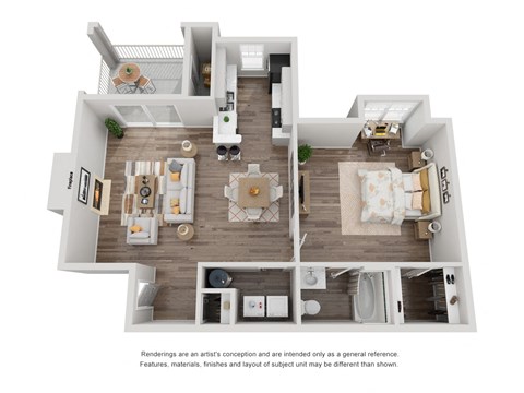 Floor plan for 1 bed, 1 bath, 795 sqft